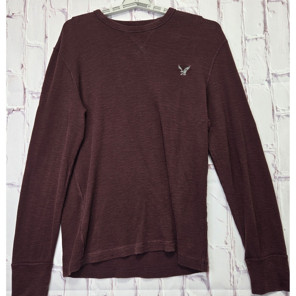 American Eagle Thermal Shirt Maroon Waffle Knit Vintage Fit Preppy Mens Large L